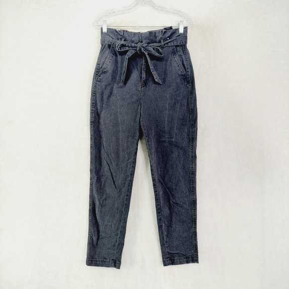 Express Women's Gray Stretch Extreme High Rise Tie Belted Straight Leg Jeans 622 - Picture 1 of 10